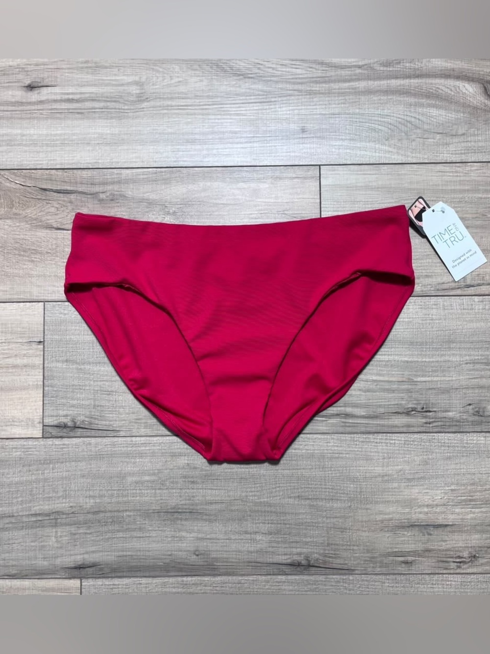Time and Tru Womens Bikini Fit Ribbed Swim Bottom Size 1X (16W-18W) Classic Red